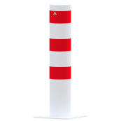 Barrier bollard | Steel tube  193 x 3.6 mm | stationary | for dowel fixing | hot-dip galvanized and white coatedwith three red reflecting stripes | total length: 1000 mm | with welded steel cap